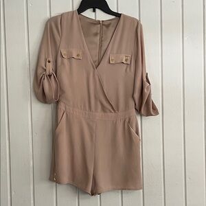 Bebe Taupe Romper with Button Accents